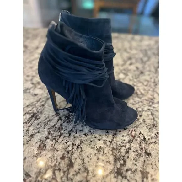 Vince Camuto peep toe suede bootie size 9.5 navy - Picture 3 of 8